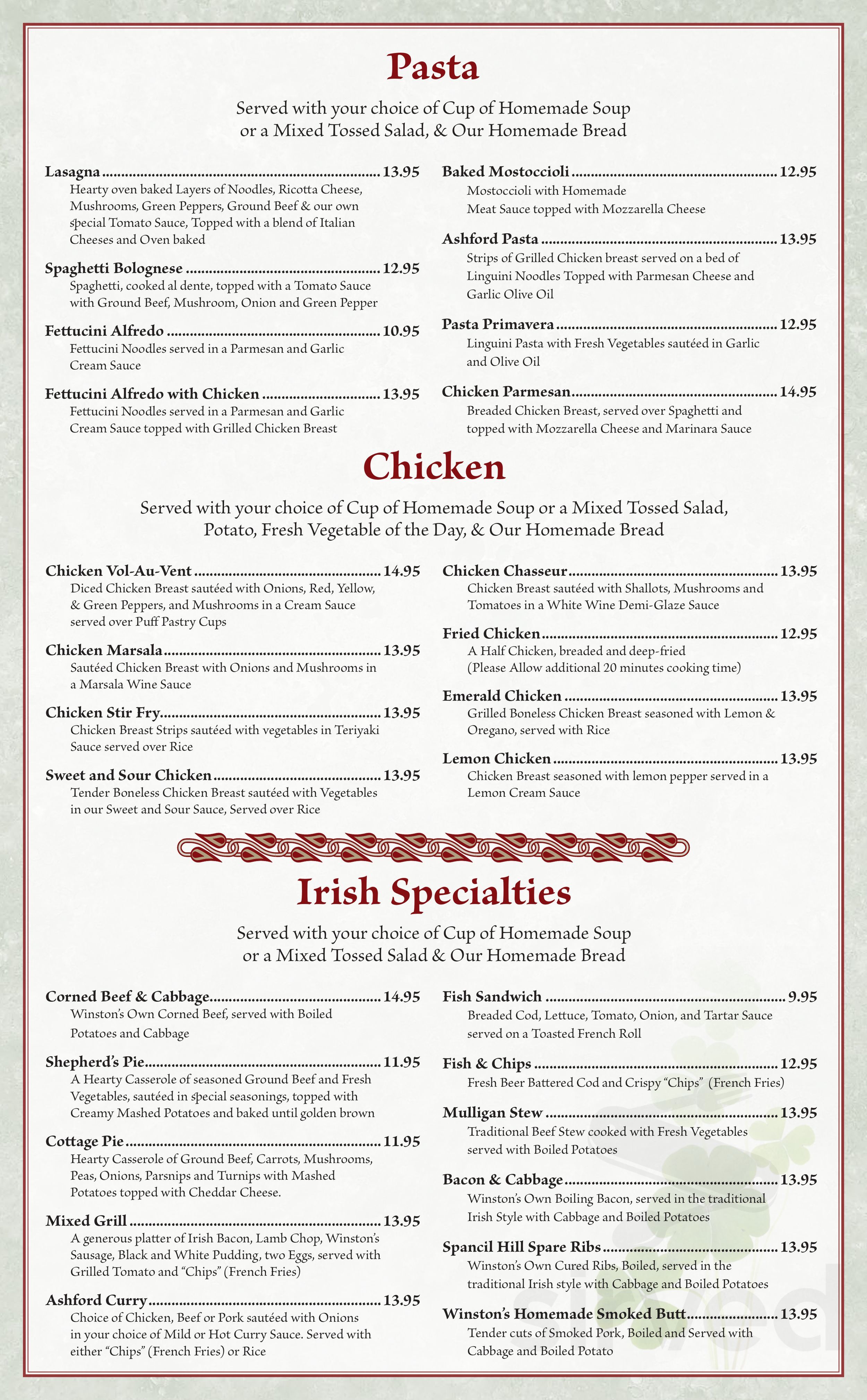 Ashford House menus in Tinley Park, Illinois, United States