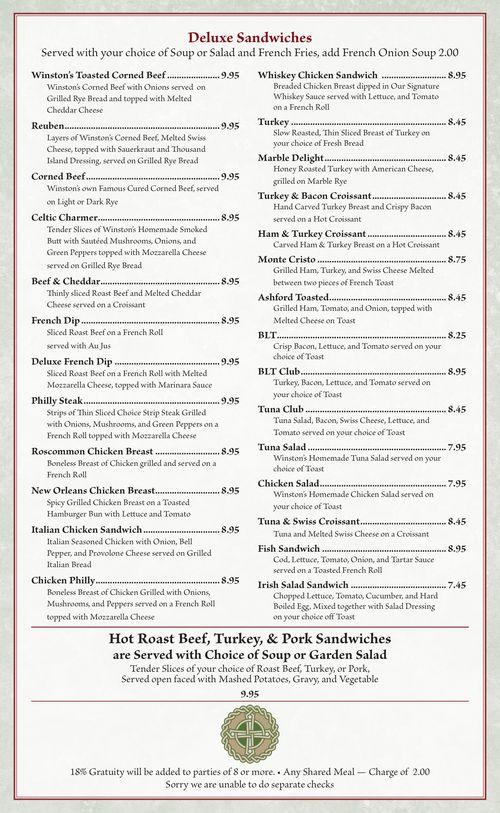 Ashford House menu in Tinley Park, Illinois, USA