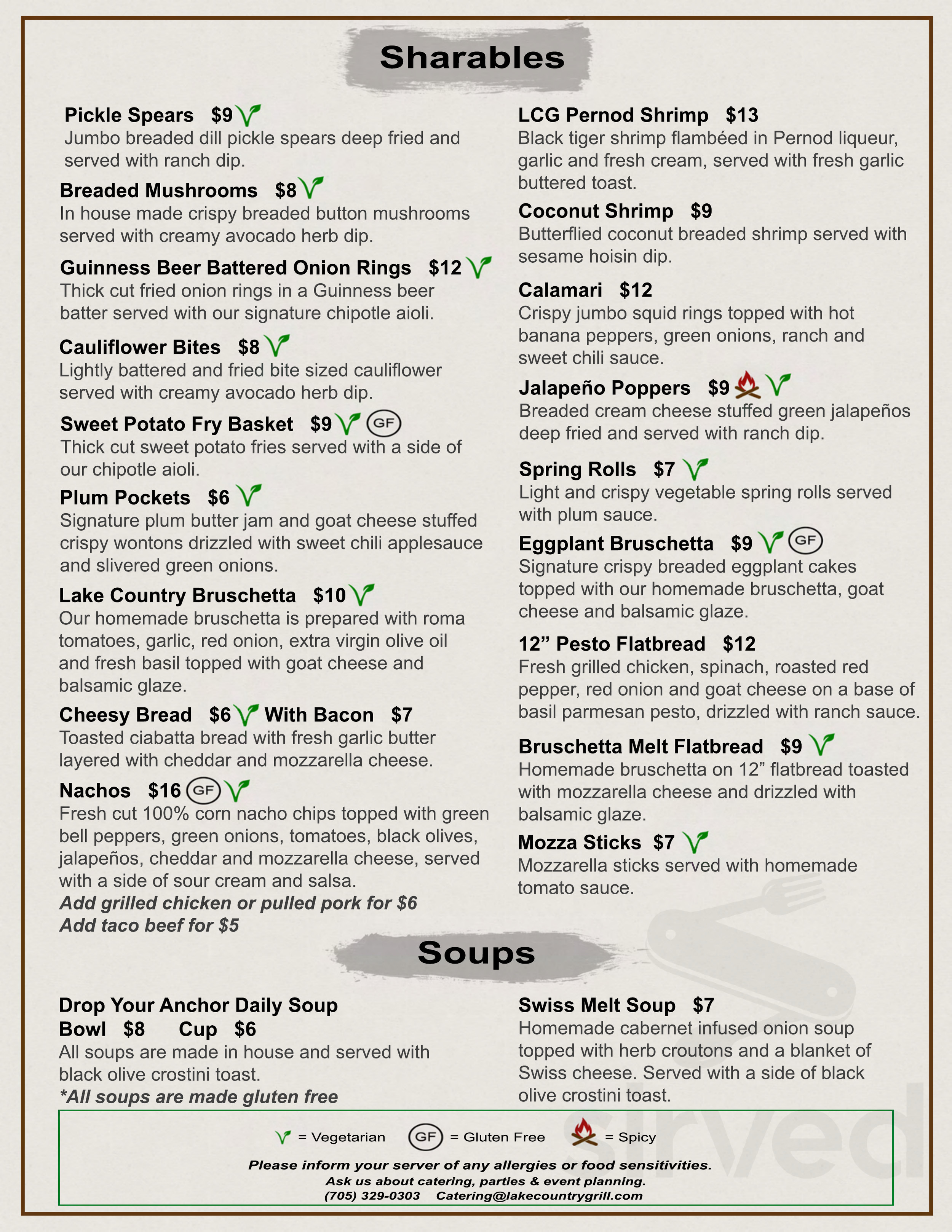 Menu for Lake Country Grill in Orillia, Ontario, Canada