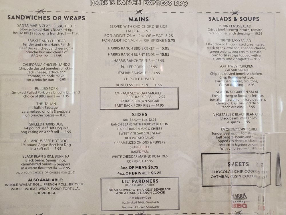 Menu - Coalinga CA's Harris Ranch Express BBQ | Sirved