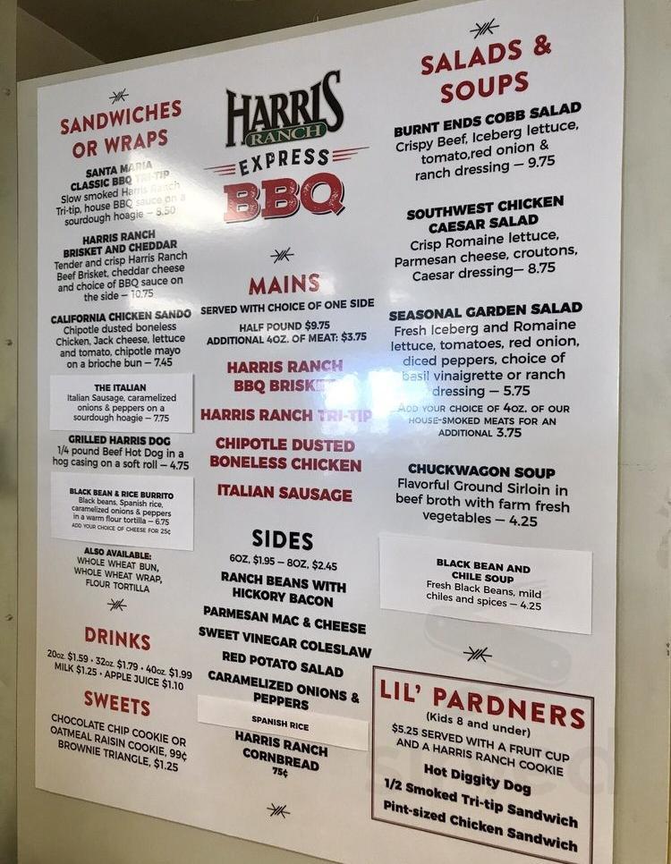 Menu for Harris Ranch Express BBQ in Coalinga, CA | Sirved