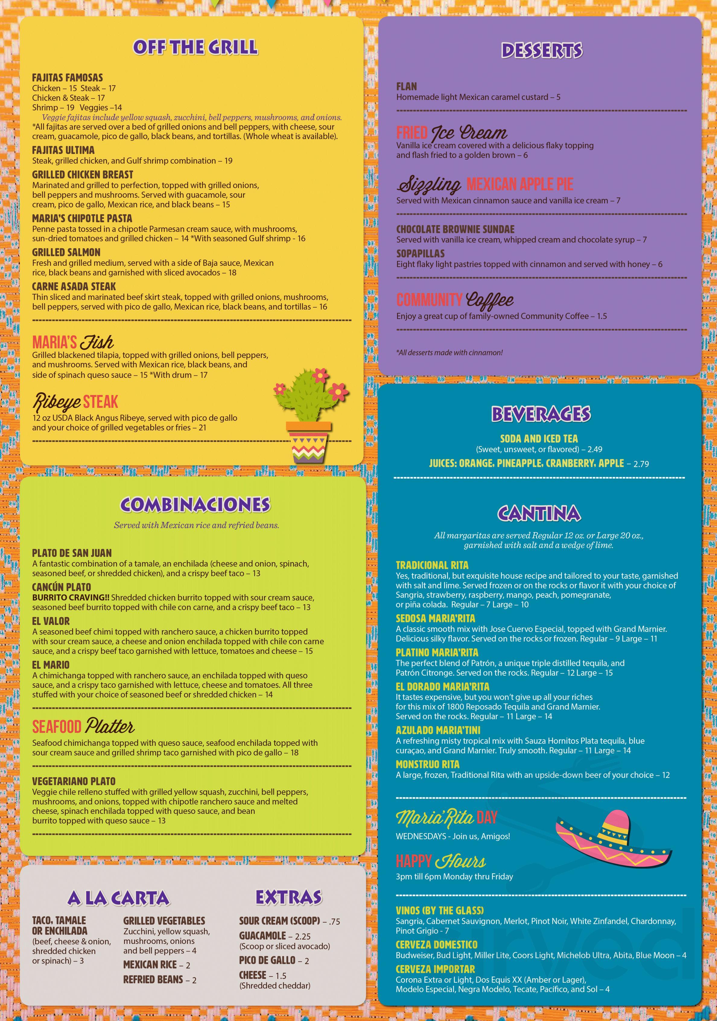 Menu - Baton Rouge LA's CASA MARIA MEXICAN GRILL - BLUEBONNET | Sirved