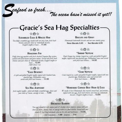 Gracie's Sea Hag menu in Depoe Bay, Oregon, USA
