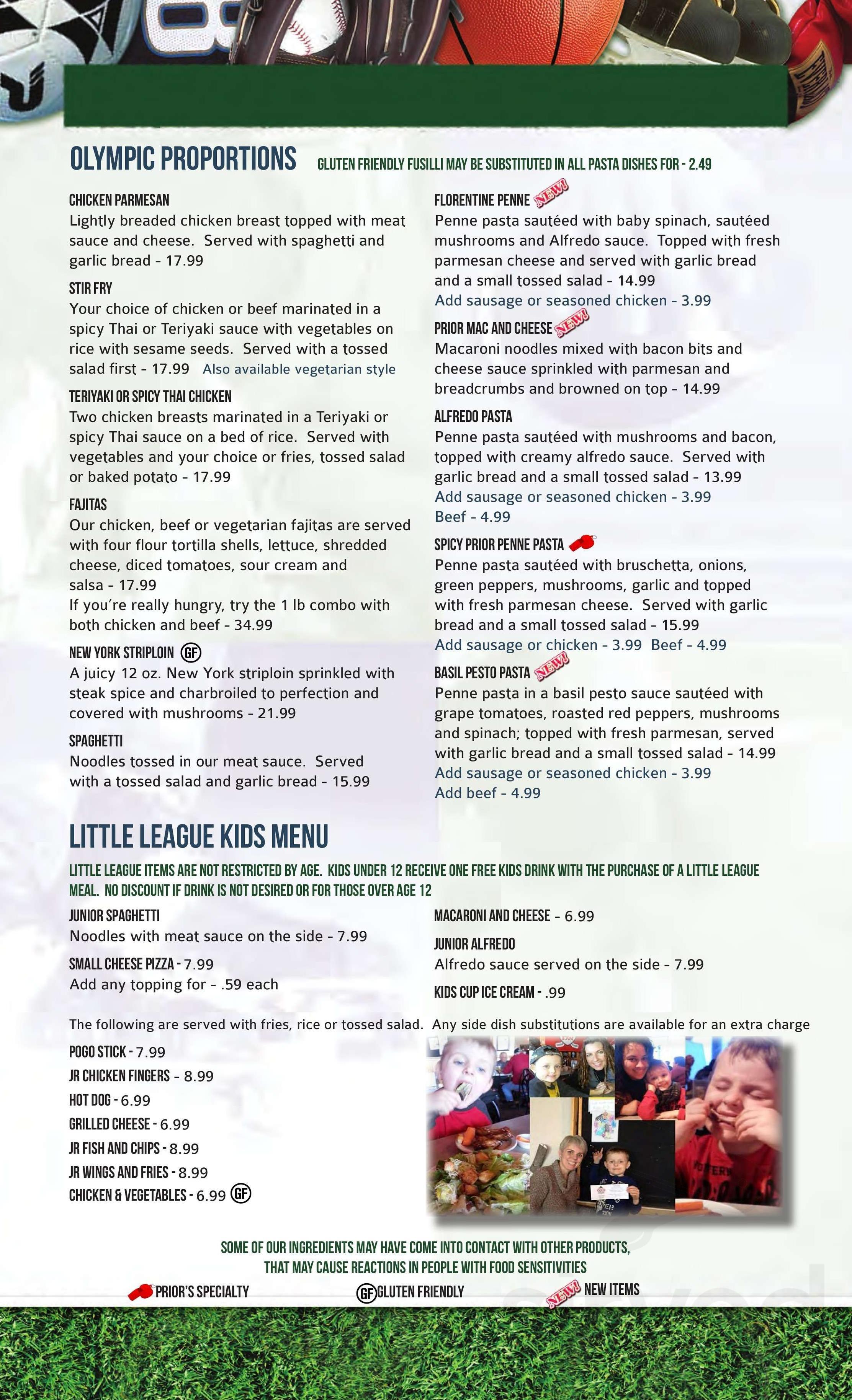 The Prior Sports Bar & Restaurant menus in Arnprior, Ontario, Canada