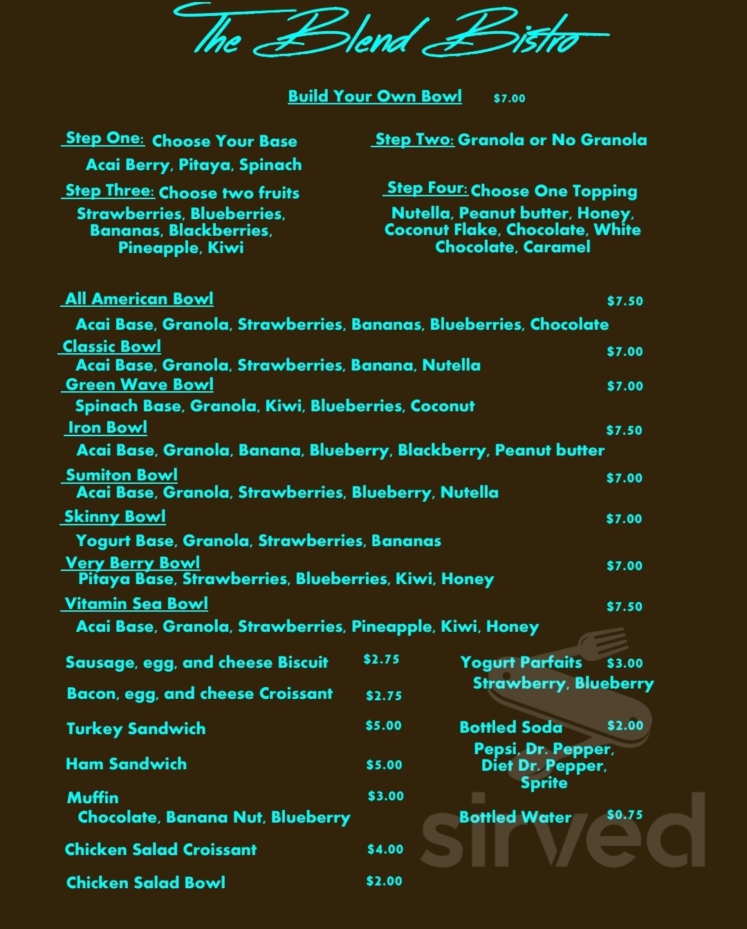 Menu - Sumiton AL's The Blend Coffee House | Sirved