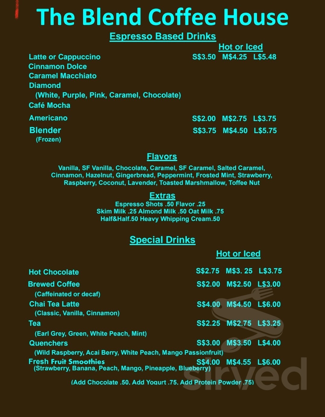 Menu - Sumiton AL's The Blend Coffee House | Sirved