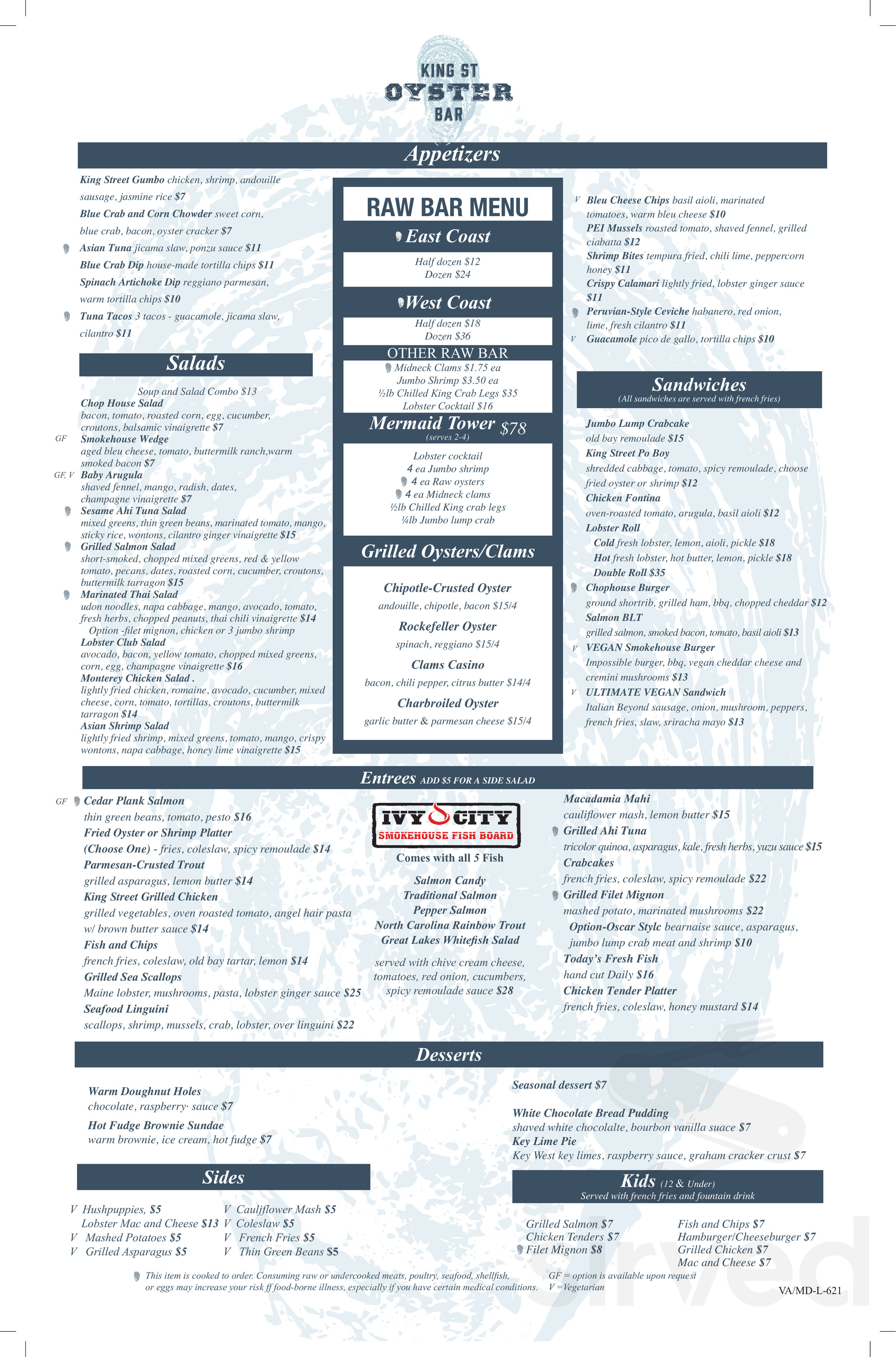 King Street Oyster Bar lunch menu in Middleburg, Virginia