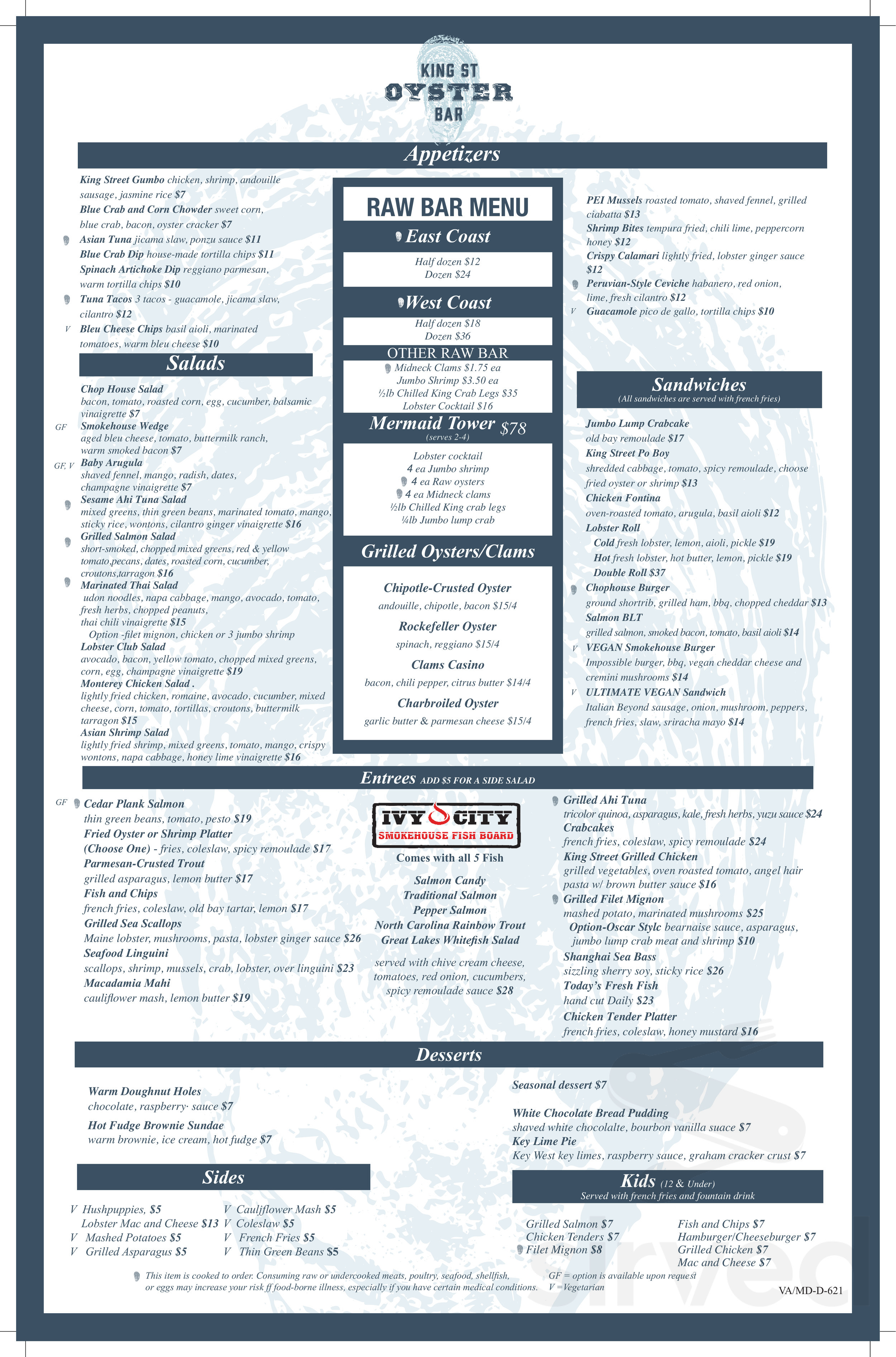 King Street Oyster Bar menu in Middleburg, Virginia