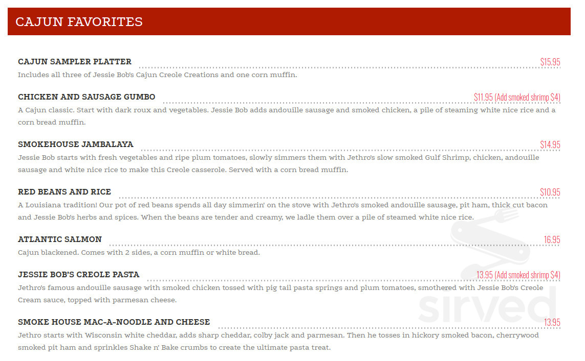 Jethro's BBQ ‘n Jambalaya menu in West Des Moines, Iowa, USA