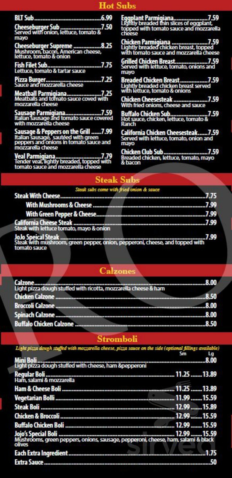 Jo Jo's Pizza Hershey menu in Hershey, Pennsylvania