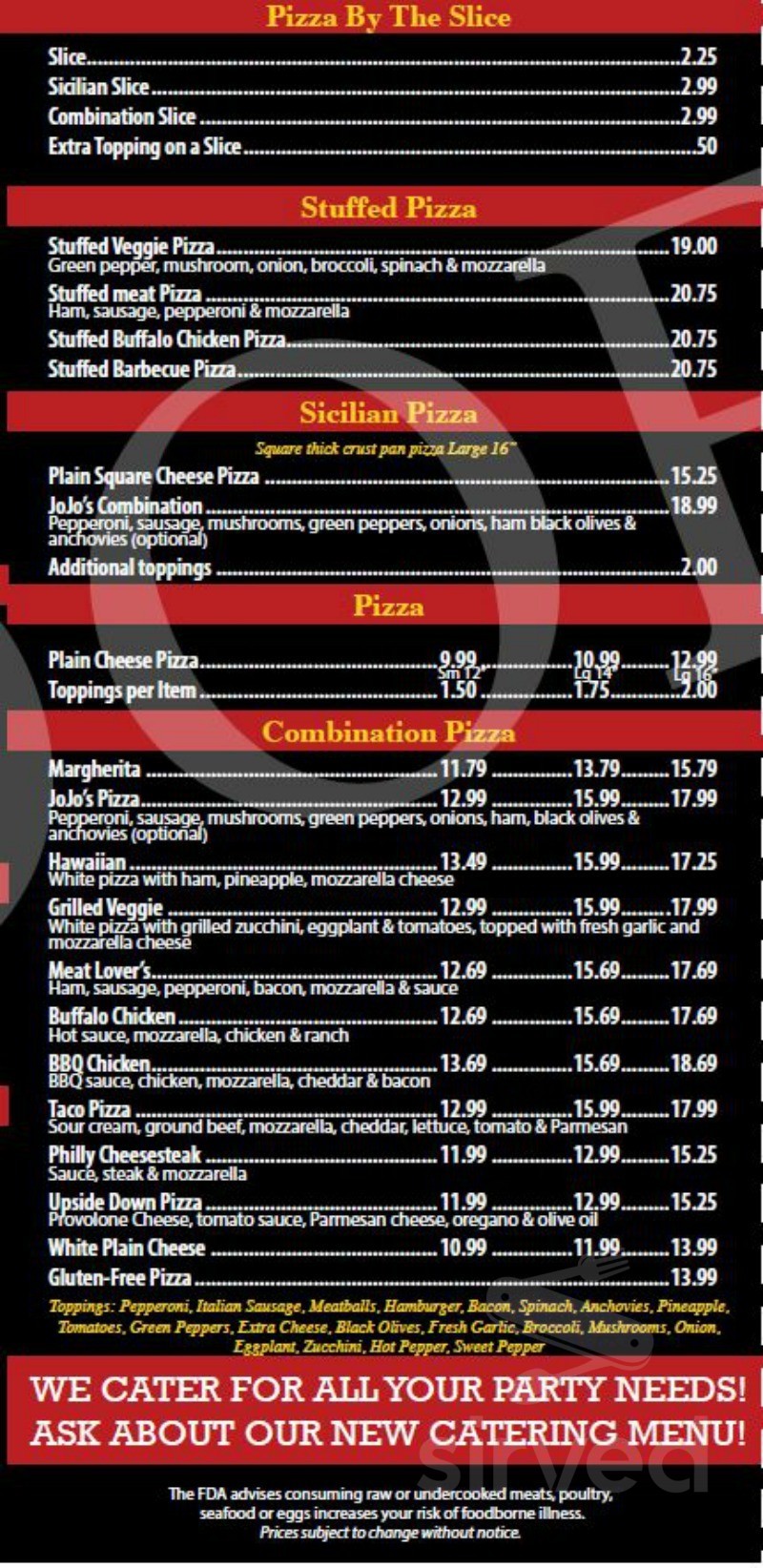 Jo Jo's Pizza Hershey menu in Hershey, Pennsylvania