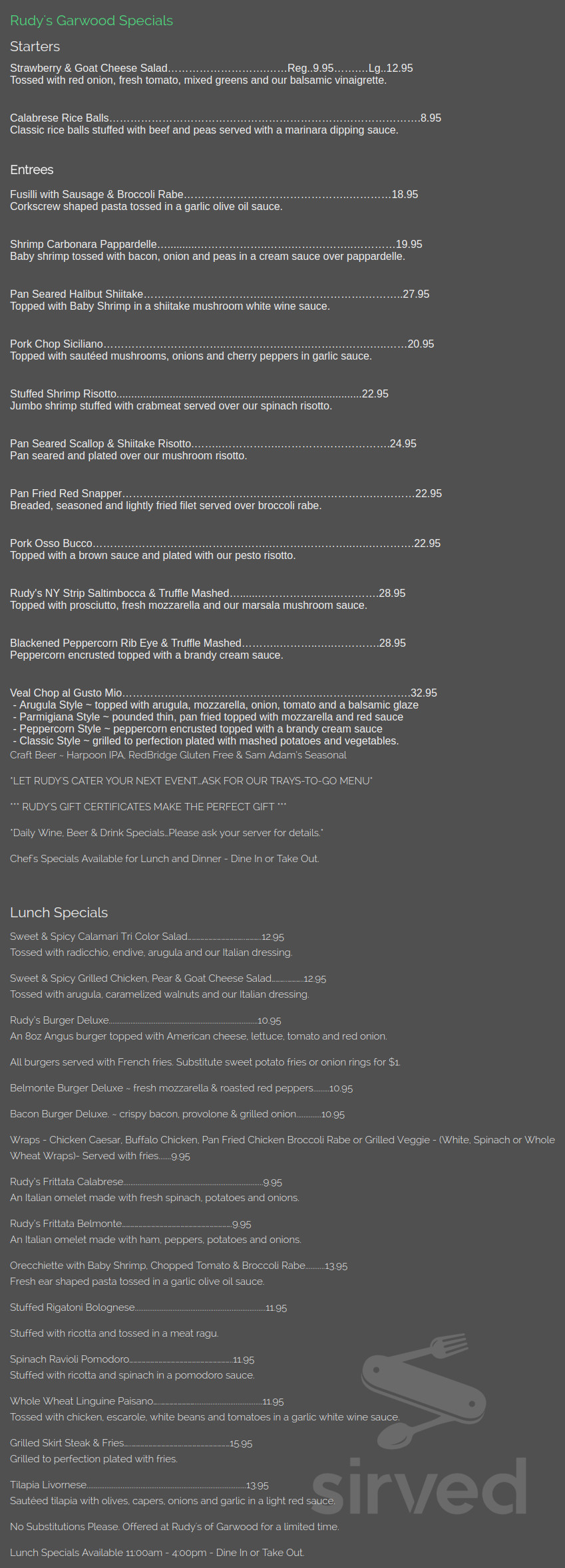 Rudy's Italian Restaurant menu in Garwood, New Jersey, USA