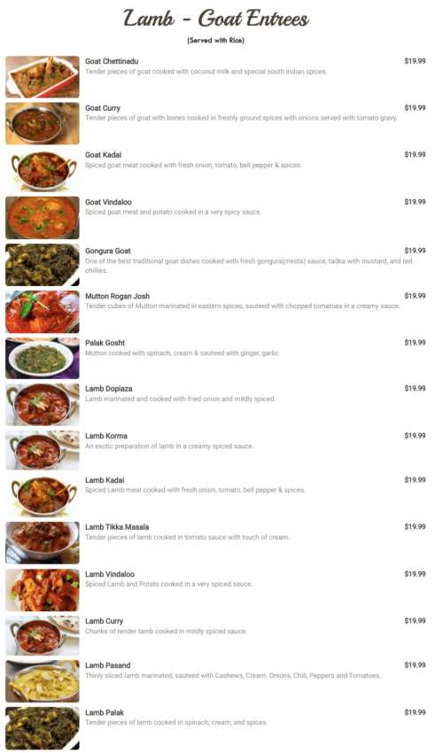 CURRY BOWL INDIAN CUISINE menu in Memphis, Tennessee, USA