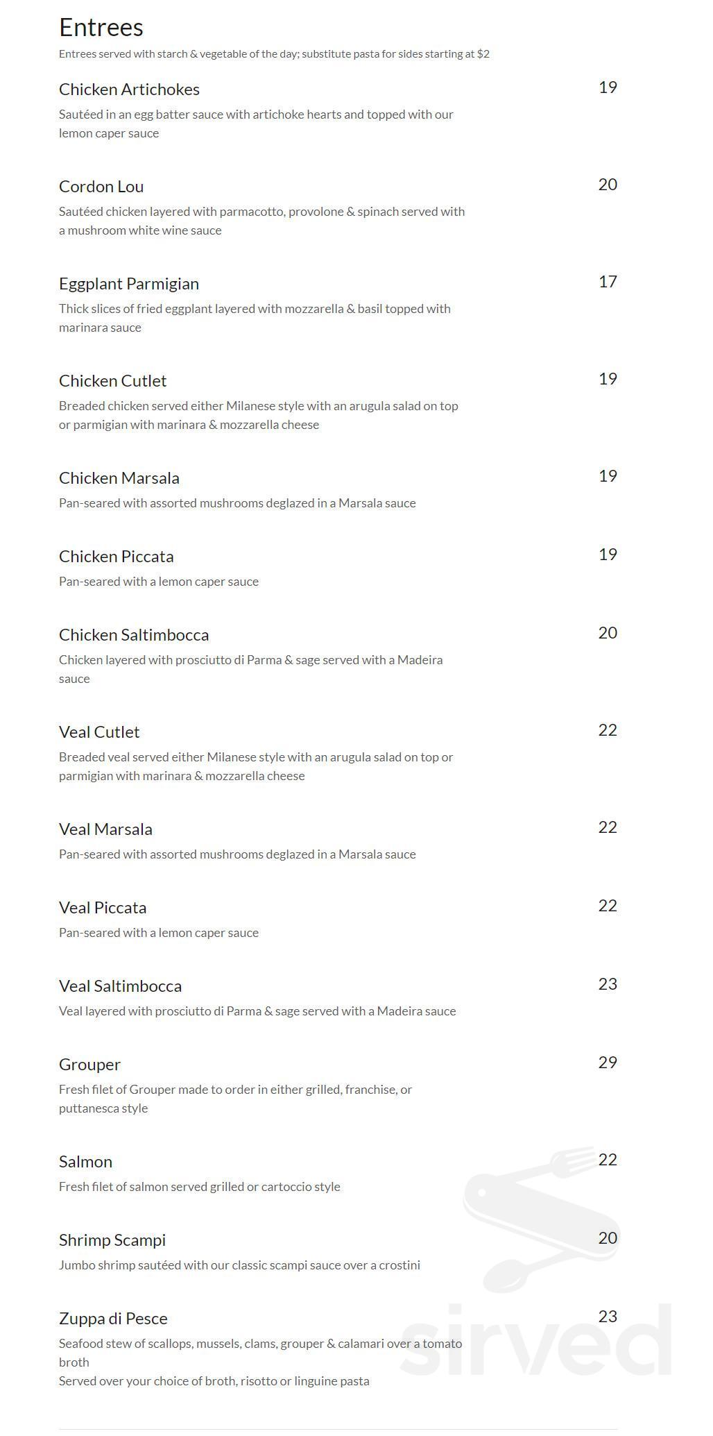 Fresco Cucina Italiana menu in Orlando, Florida, USA