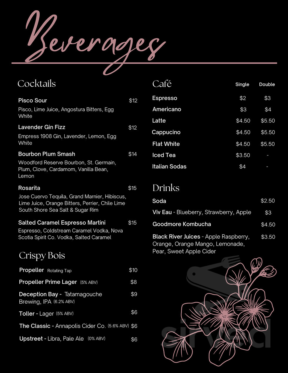 Menu - Hubbards NS's Rosa Rugosa Seaside Market | Sirved