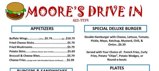 Moore Local Menu Menu for Moore's Drive-In Restaurant in Chesterfield, SC | Sirved