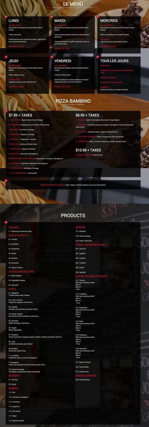 Maison des Pâtes Fraîches (la) menu in Montréal, Quebec, Canada