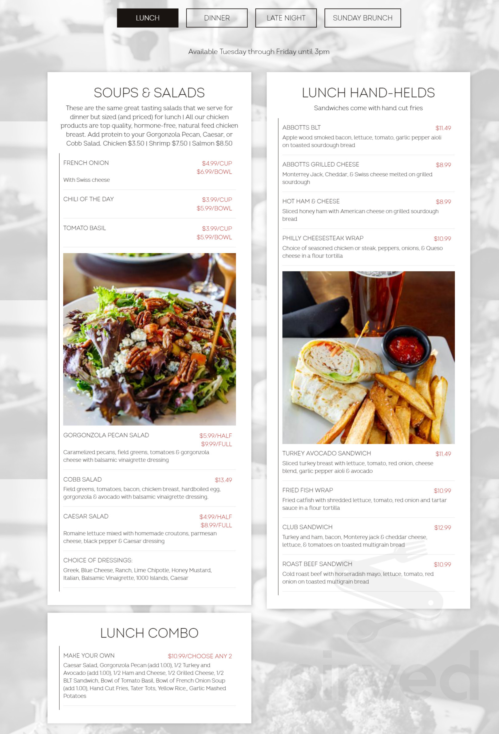 Abbott's Bar & Grill menu in Johns Creek, Georgia, USA