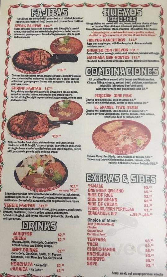 El Guajillo Mexican Restaurant menu in Tigard, Oregon, USA