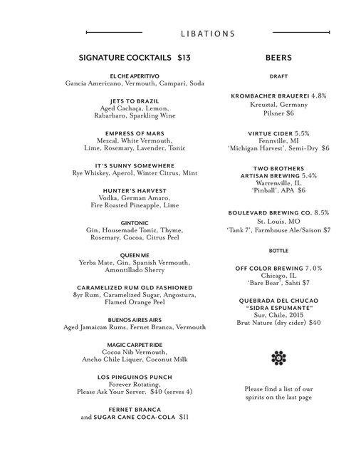 El Che Steakhouse & Bar menu in Chicago, Illinois, USA