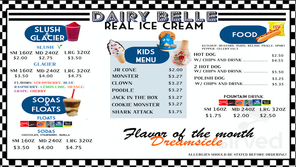 Dairy Belle menu in Crown Point, Indiana, USA