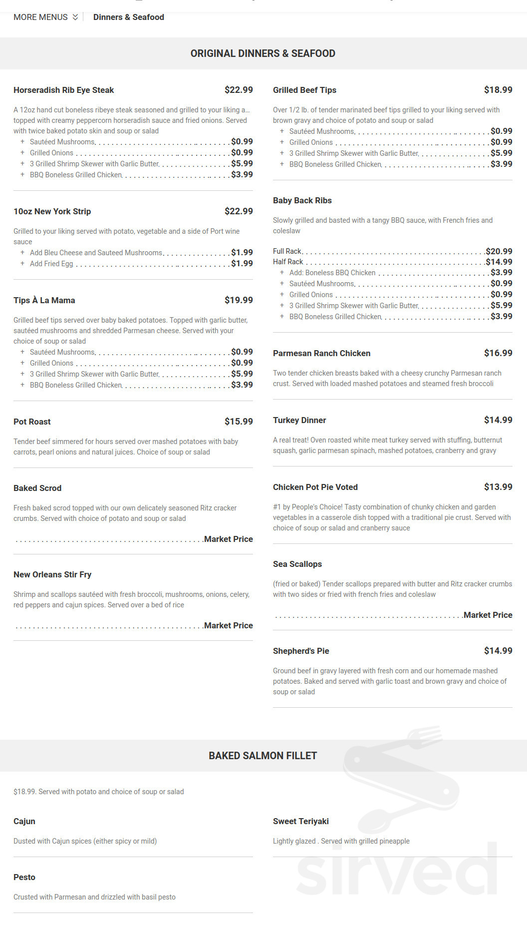 Davenport's Family Restaurant menu in Cumberland, Rhode Island, USA