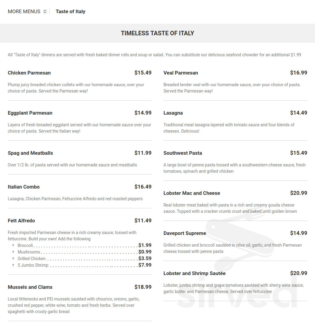 Davenport's Bar and Grille menus in East Providence, Rhode Island ...