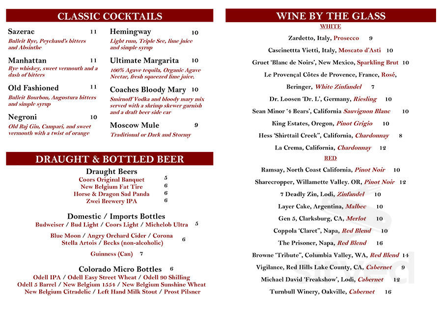 Sonny Lubick Steakhouse menus in Fort Collins, Colorado, United States