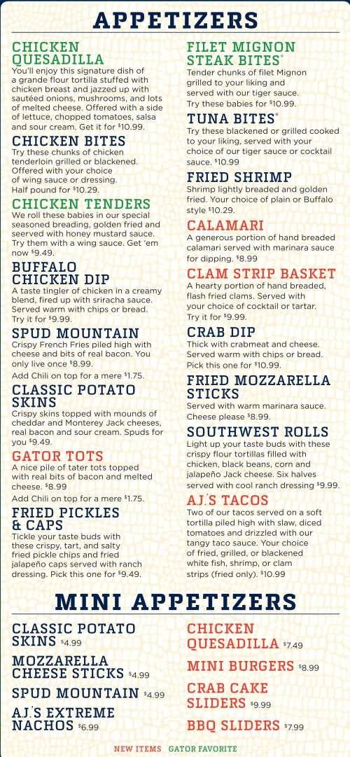 AJ Gator's Sports Bar &amp; Grill menu in Chesapeake, Virginia, USA
