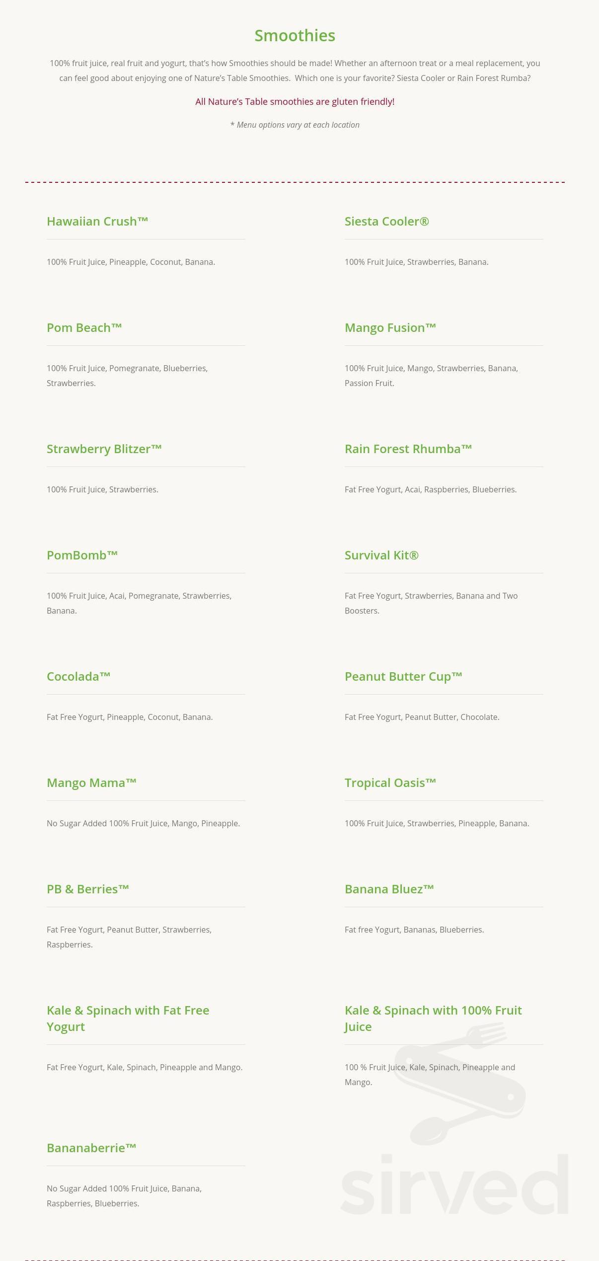 Nature's Table drink menu in Cerritos, California