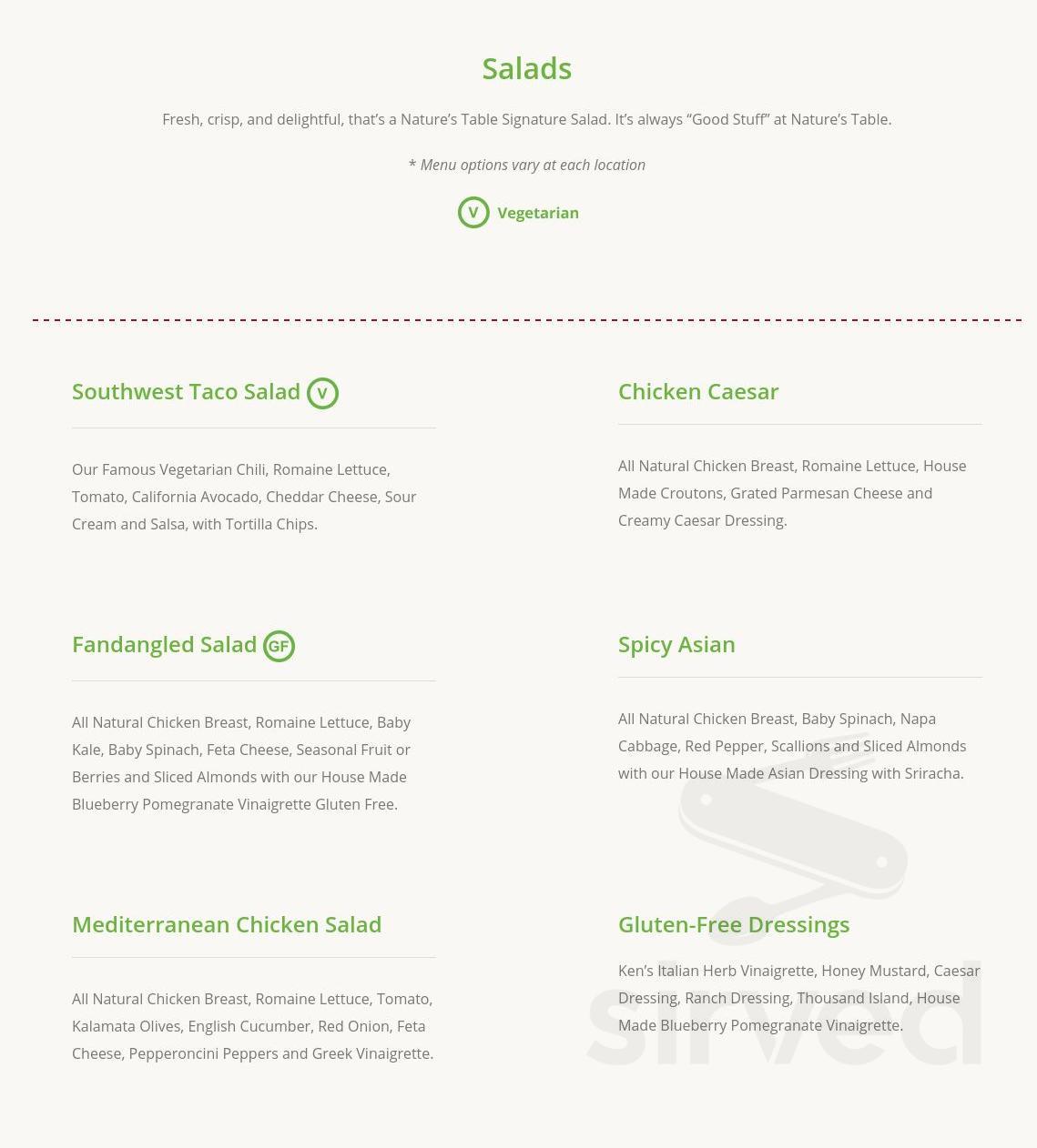 Nature's Table menu in Cerritos, California
