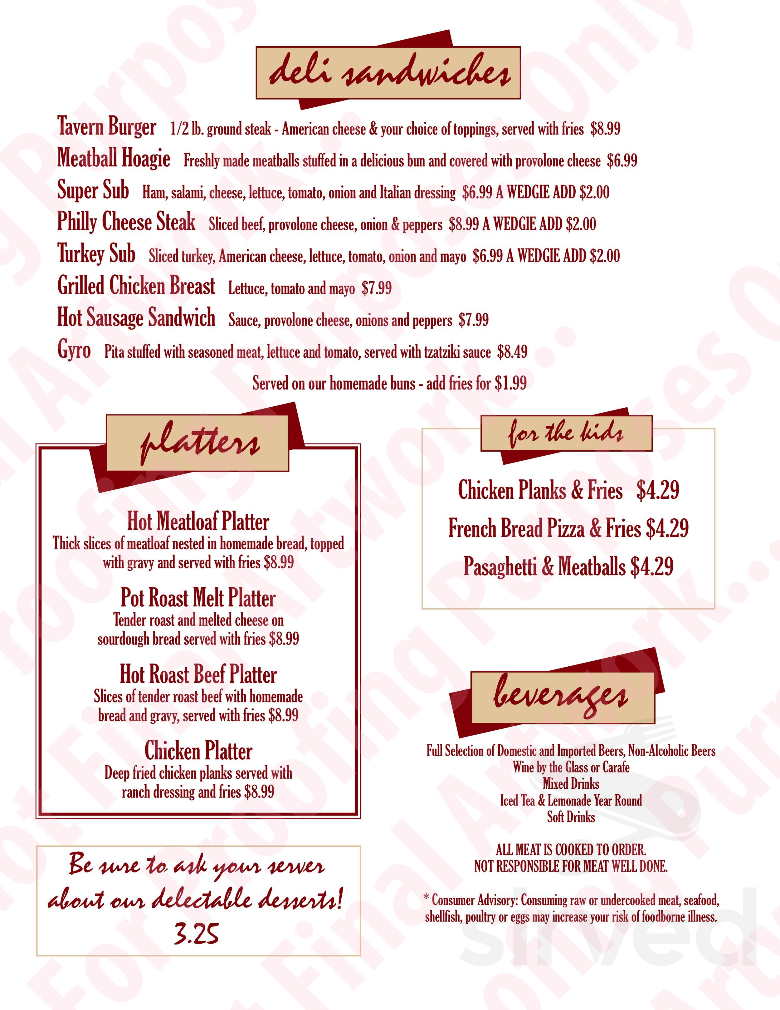Vince's Tavern menus in Leeper, Pennsylvania, United States