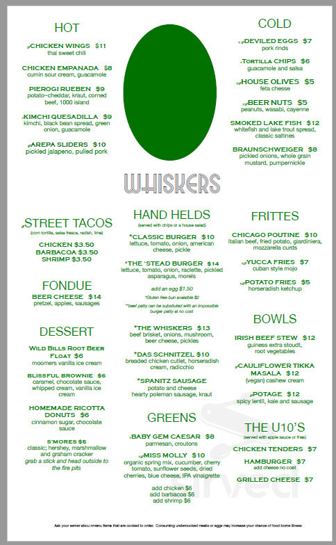 Whiskers Bar and Grill menu in Glen Arbor, Michigan