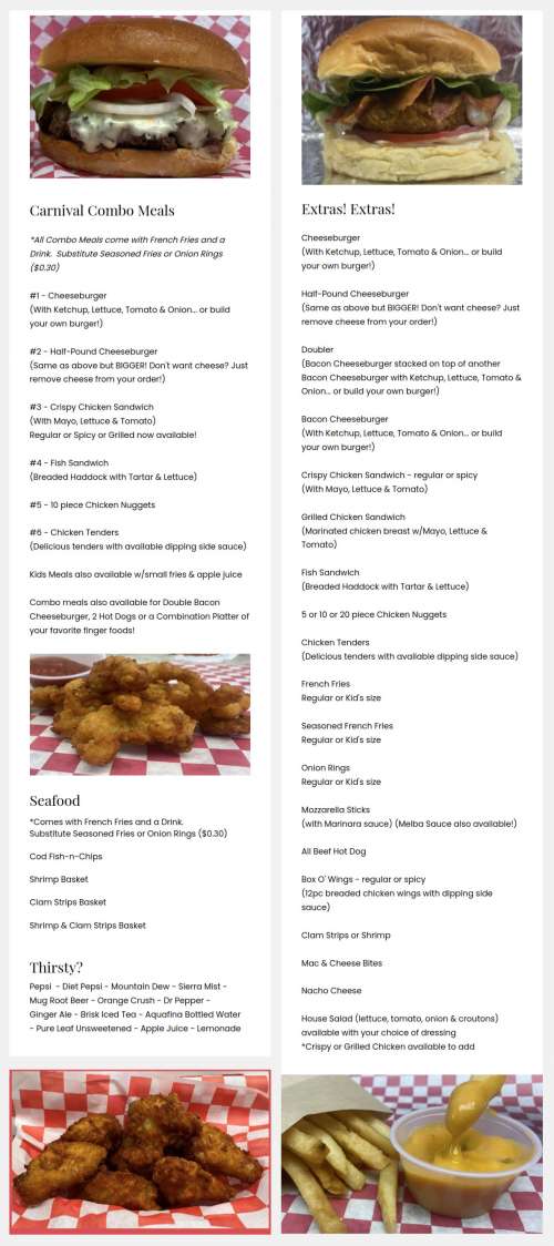 Dairy Carnival menu in Sloansville, New York, USA