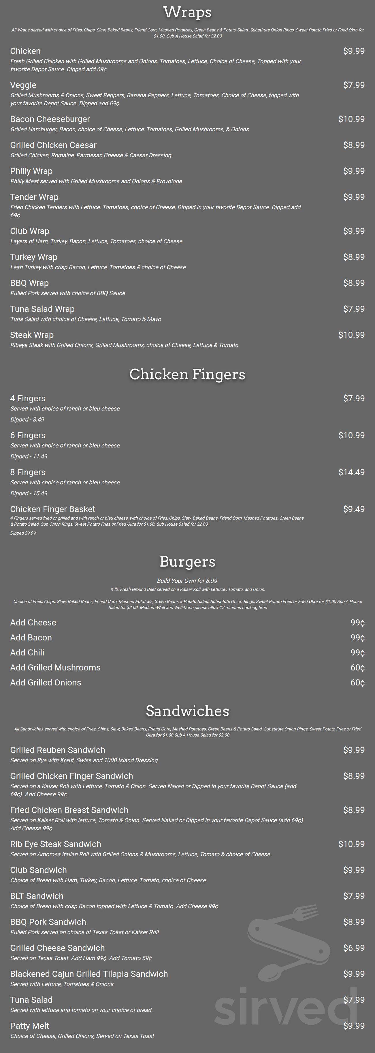 Wing Depot menu in Jacksonville, Florida, USA