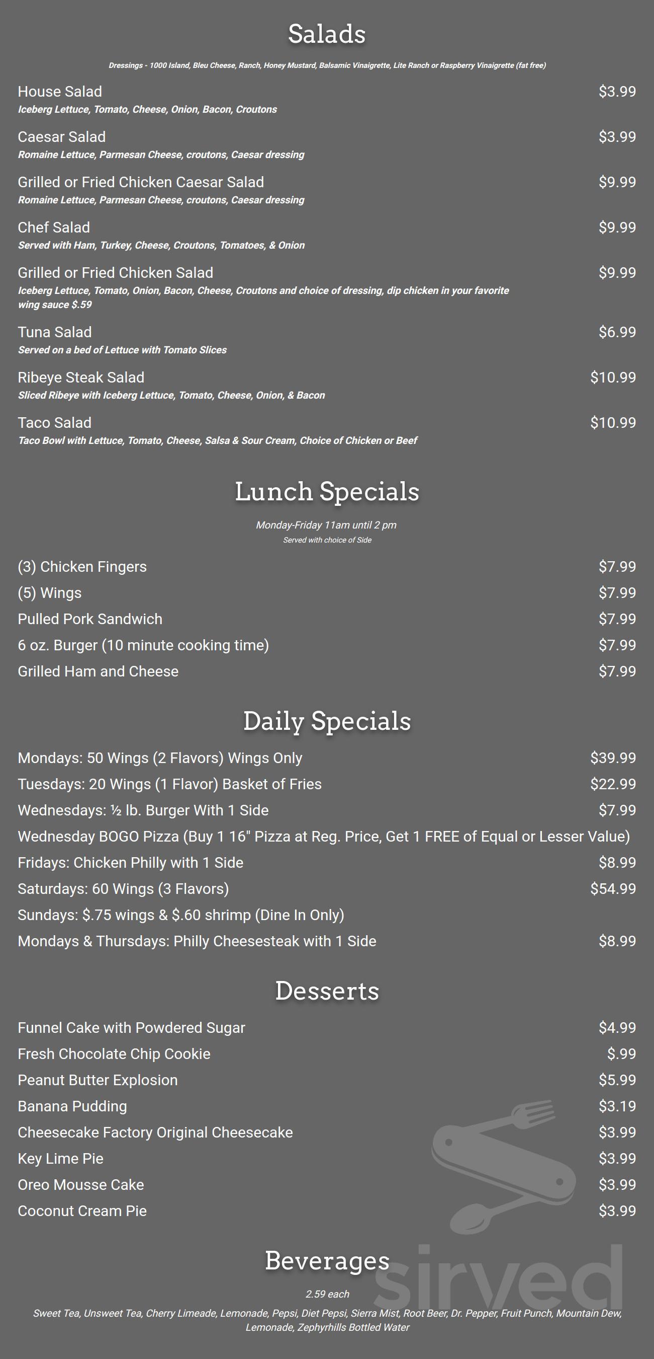 Wing Depot menu in Jacksonville, Florida, USA
