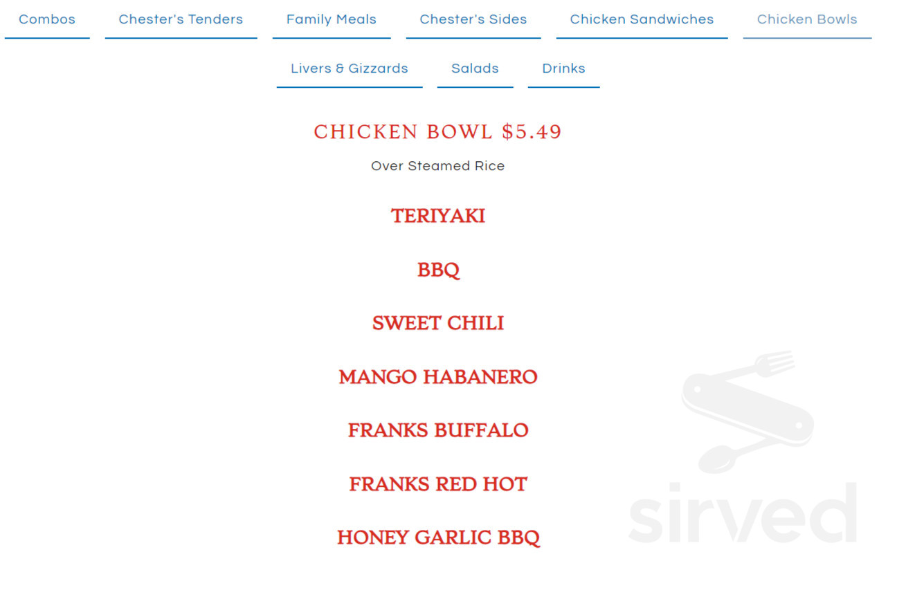 Chesters Chicken/Thrifty Ice Cream menu in Montclair, California, USA