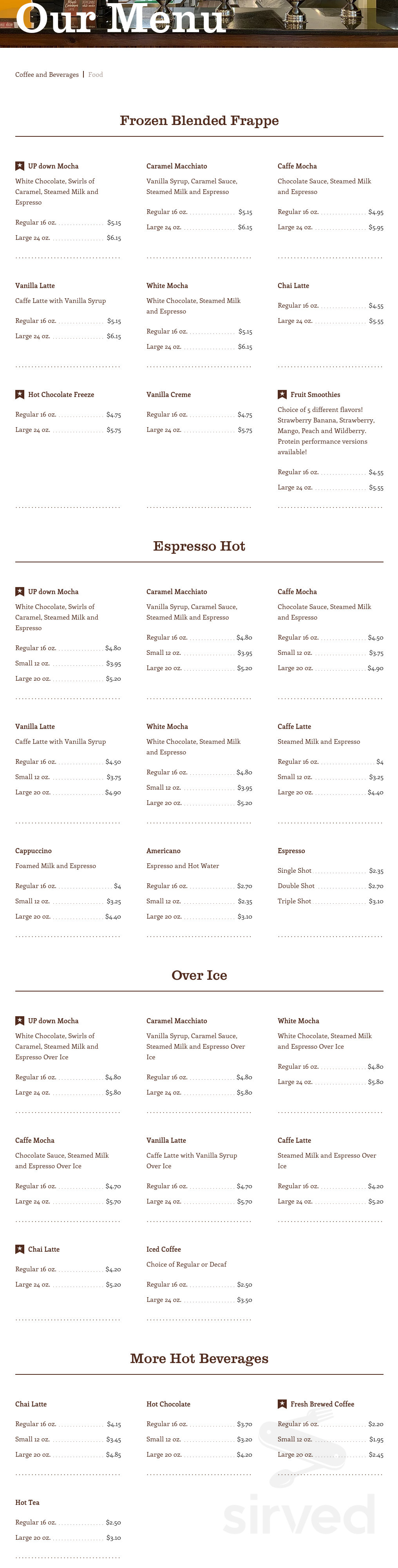 Up Down Eatery and Coffeehouse menu in Columbus, Mississippi, USA
