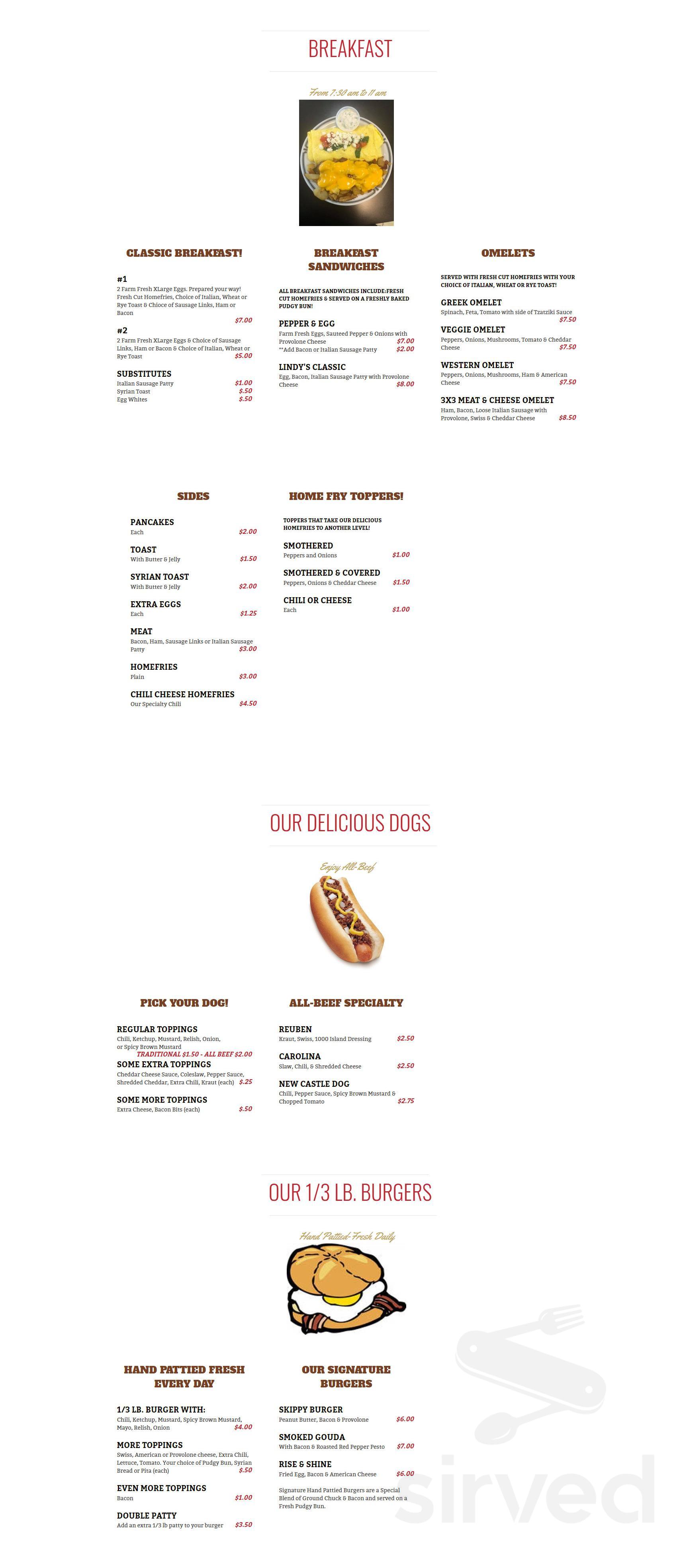 Lindy's Lunch menus in New Castle, Pennsylvania, United States