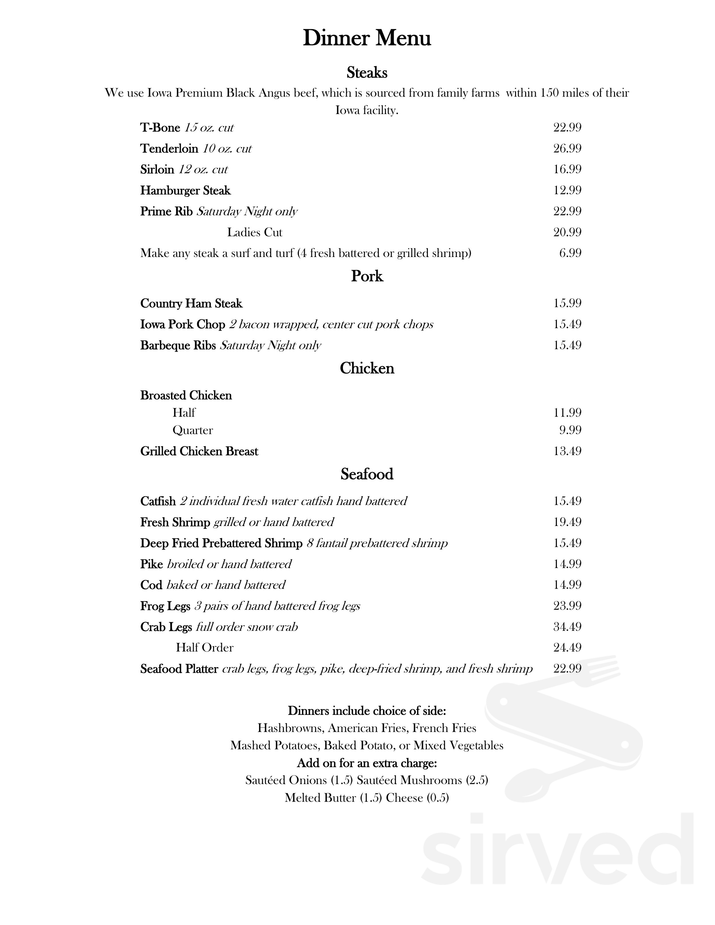 Breitbach's Country Dining menu in Sherrill, Iowa, USA