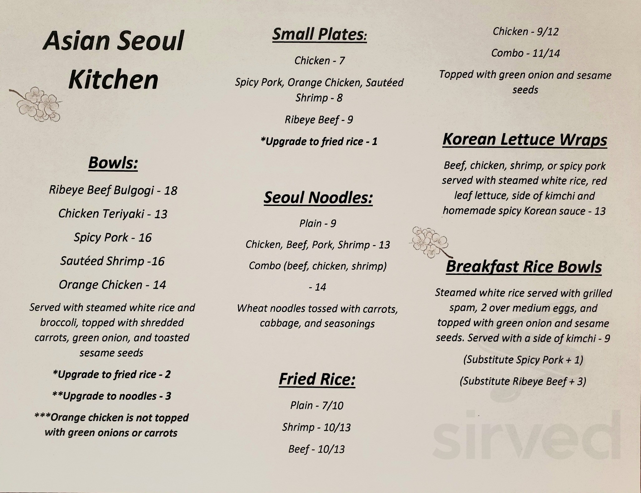 Asian Seoul Food Truck Menu In Maricopa Arizona USA