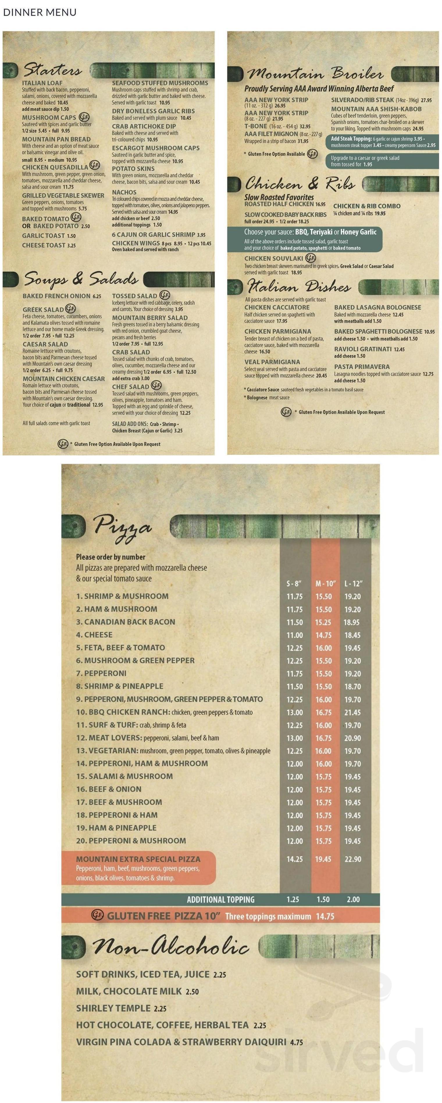 Mountain Pizza & Steak House menus in Edson, Alberta, Canada