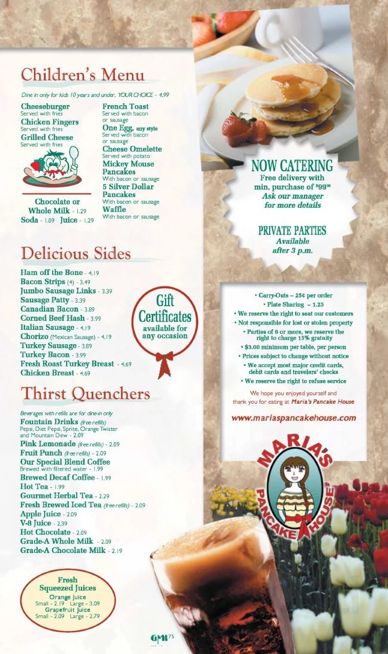 Maria's Pancake House menu in Hazel Crest, Illinois, USA