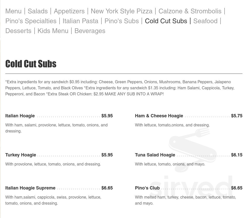 Menu - Richmond VA's Pino's Pizza | Sirved