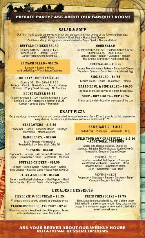 WYOld West Brewing Company menu in Powell, Wyoming, USA