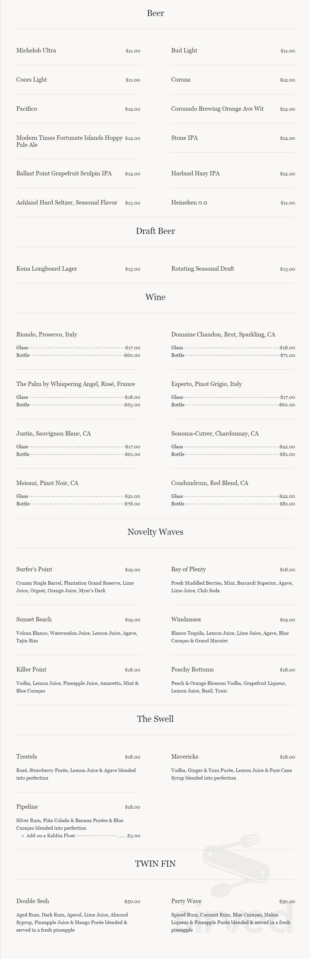 Beach + Taco Shack menu in Coronado, California, USA