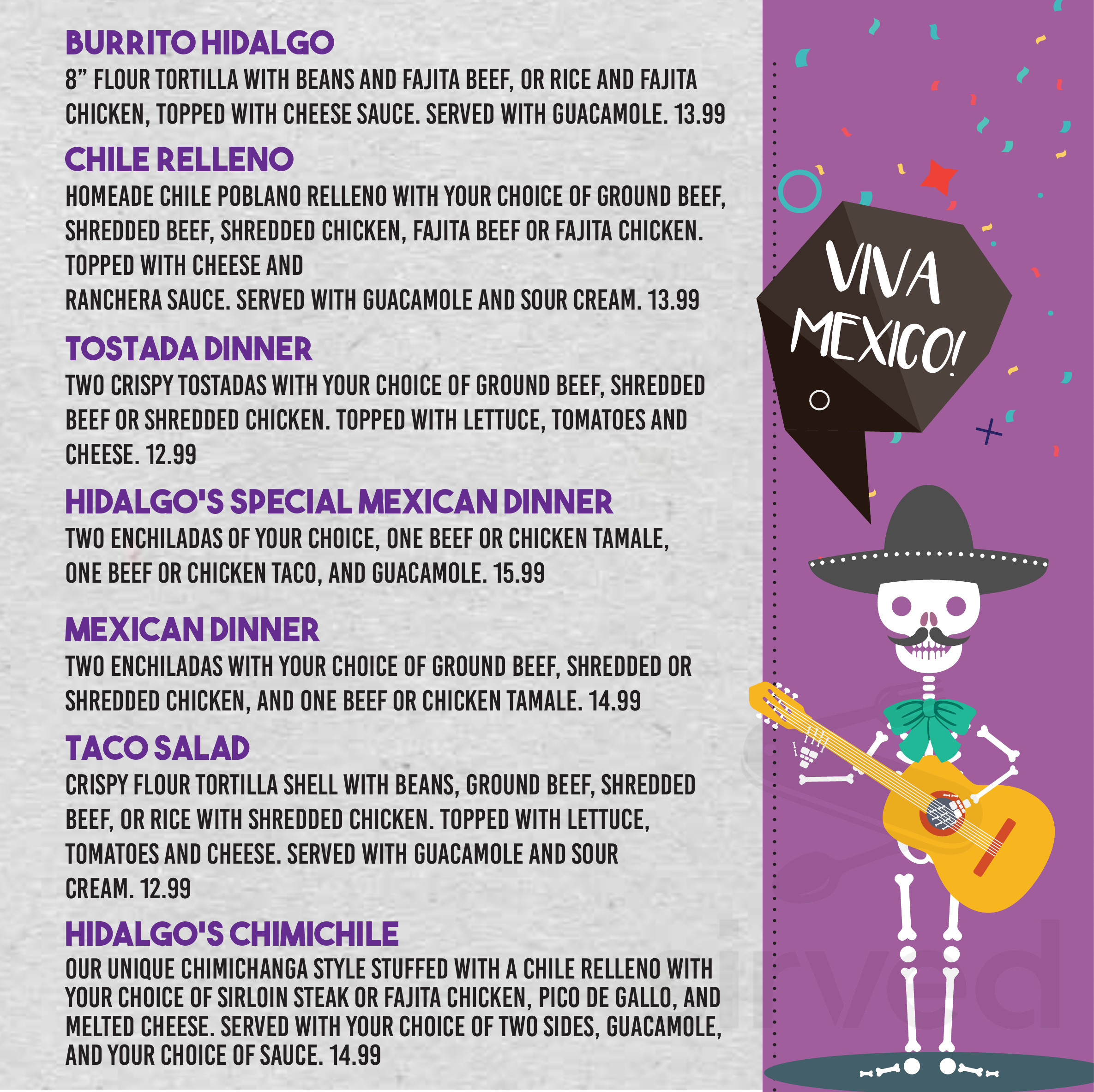 Hidalgo's Mexican Restaurant & Cantina menus in Moore, Oklahoma, United
