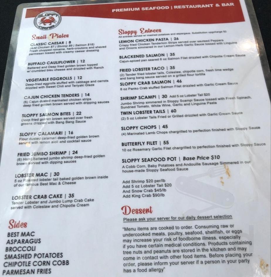 Sloppy Crab Restaurant menu in Detroit, Michigan, USA
