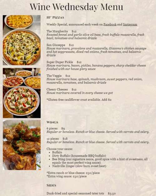 Double Oaks Bed & Breakfast menu in Greensboro, North Carolina, USA