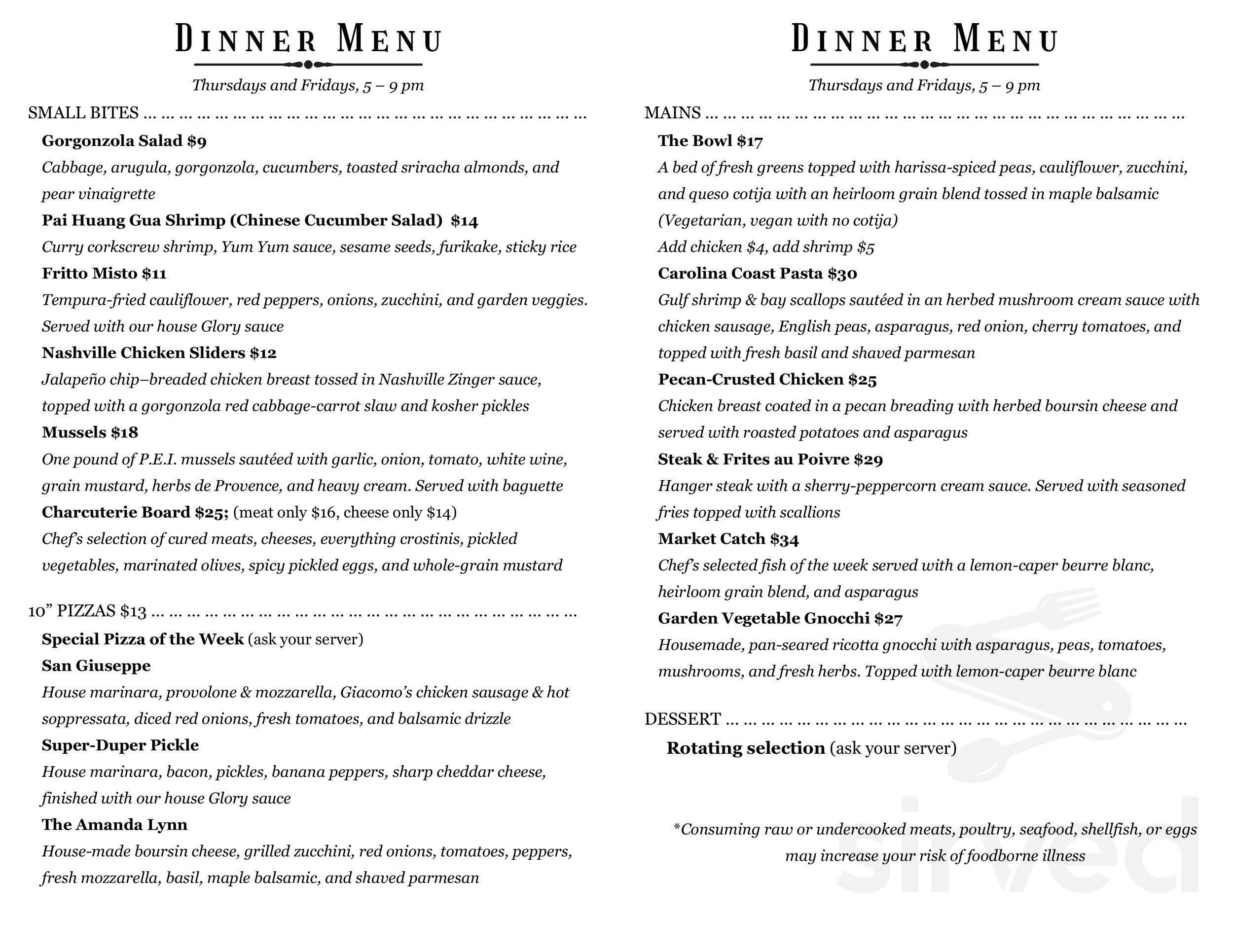 Double Oaks Bed & Breakfast menu in Greensboro, North Carolina, USA